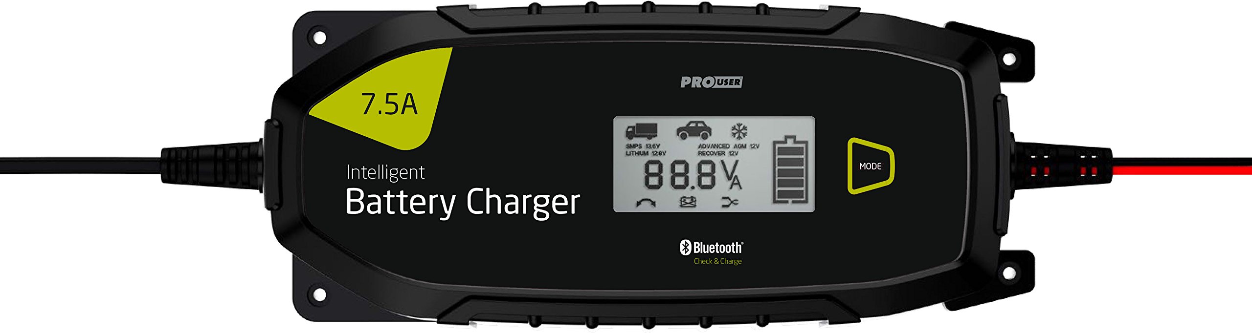 Pro User IBC7500B, Bluetooth 12 V and 24 V, 7.5 amp smart battery charger for lead and lithium batteries, 18173
