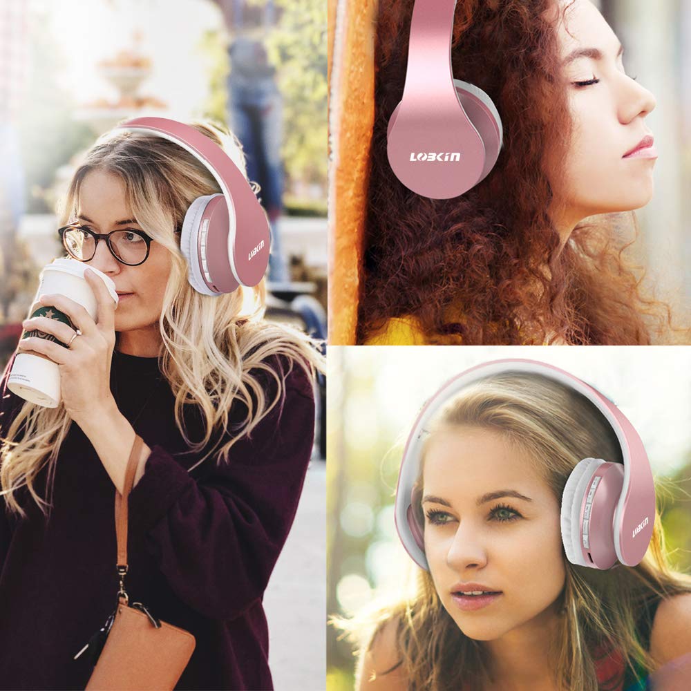 LOBKIN Bluetooth Kopfhörer, Over Ear Faltbare Headsets, Kabellos Stereo Kopfhörer mit Integriertem Mikrofon, TF/SD-Karte, FM Radio für iPhone, Android und PC