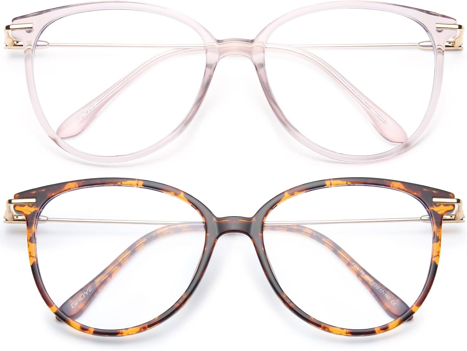 Photo 1 of Gaoye Blue Light Blocking Glasses - Trending Round TR90 Frames, Metal Arms, UV400 Protection - Matching Soft Case