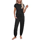 Ekouaer Pajamas for women 2 Piece Lounge Set Cap Sleeve Sleepwear Joggers Pants Pjs with Pockets S-XXL