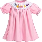 ODASDO Baby Girls Toddler Kids Smocked Bishop Dress Embroidery Short Sleeve A-line Birthday Party Dresses Summer Clothes