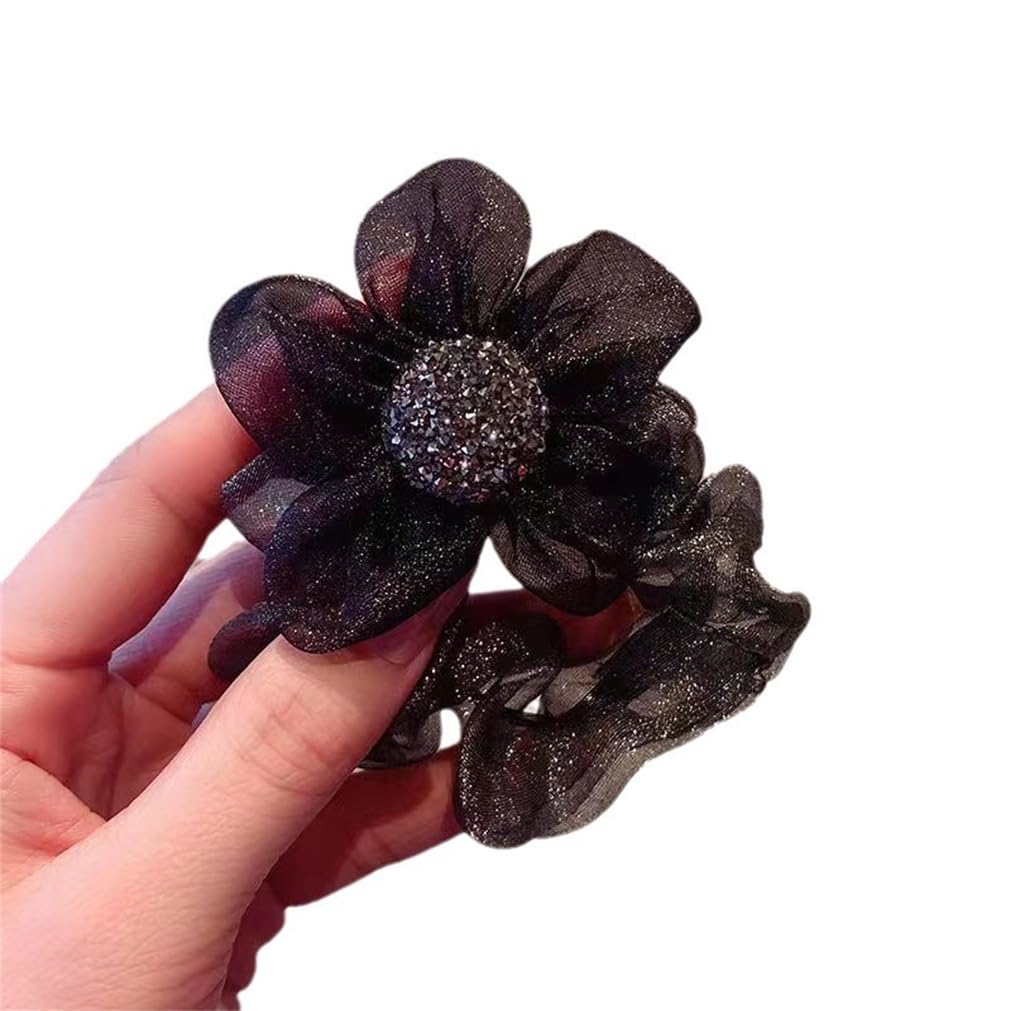 Rhinestone Mesh Hair Rope Sunflower Hair Ring Handmade Fashion Rhinestone Crystal Hair Tie Fold Elastic Rubber Hair Rope Hair Circle Scrunchies Ponytail Holder Hair Accessory Suitable for Women Girl