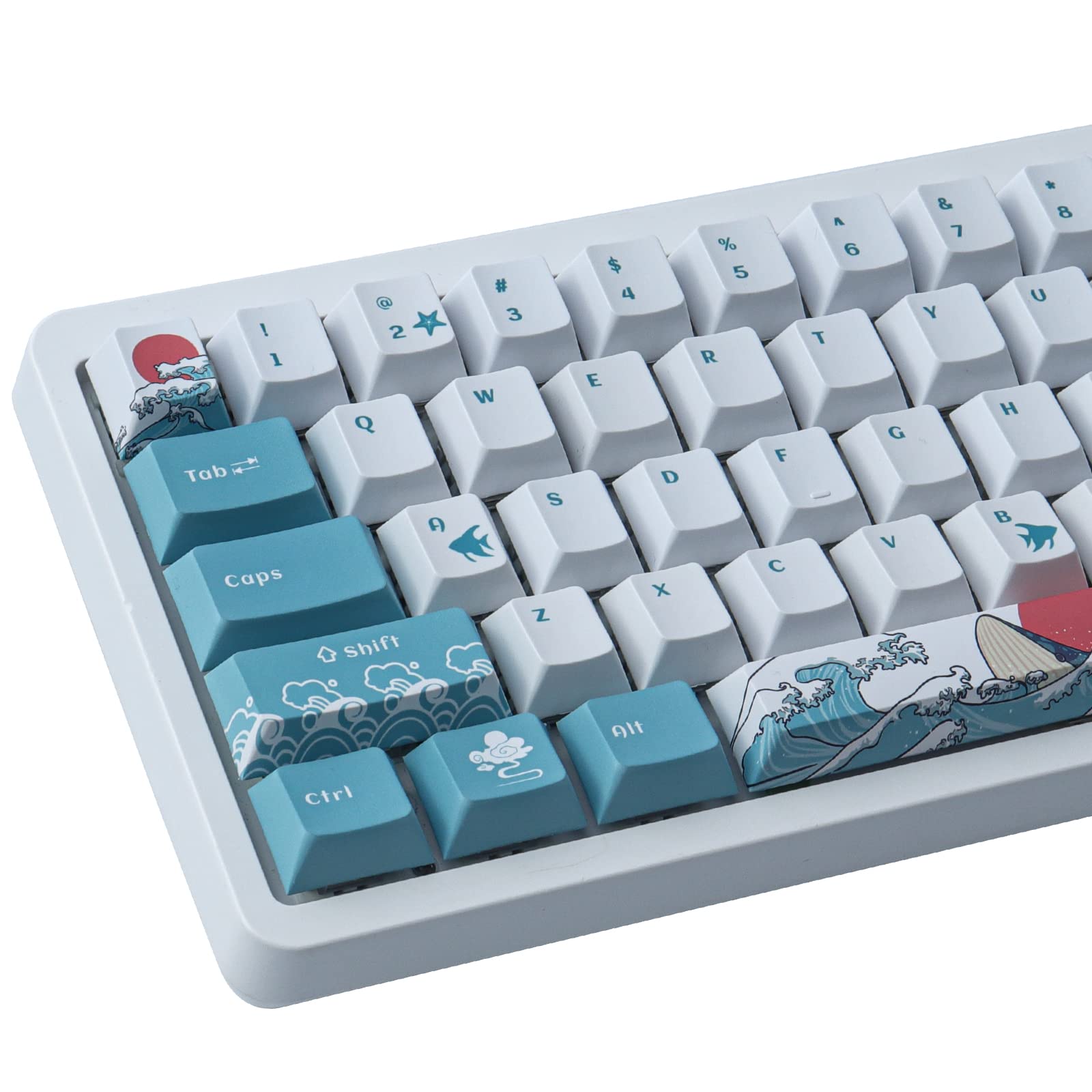 PBT Keycaps，100 Keys Cherry Profile Dye Sublimation Coral Sea Keycaps for ISO/ANSI Layout 61/64/68/87 Gateron MX Switches Mechanical Keyboard — image 1