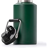 Kerilyn Insulated Gallon Jug with Handle, One Gallon, 128 Ounces Stainless Steel, Large Double Vacuum Water Bottle for Hot & Cold Drinks, Wide Mouth, Sweat Proof, Great for Travel, Camping, Green