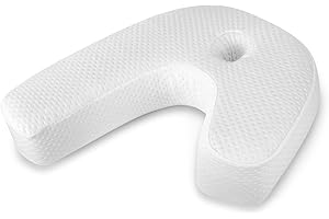 AMZDOTD Side Sleeper Pillow Body Pillow for Adults Ear Hold Memory Foam Contoured Pillow Neck Shoulder Pain Relief Removable Washable Cover - J-Shaped Pillow for Stop Snoring 1 Pack White