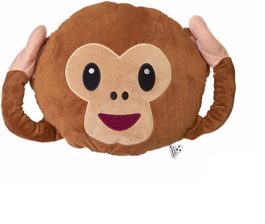 Monkey emoji Foot Cushion - Super Soft, Super Cuddly Pillow also known as See-no-evil monkey, Speak-no-evil monkey or Hear-no-evil monkey. This is a large emoji or emoticon pillow from Love Bomb Cushions