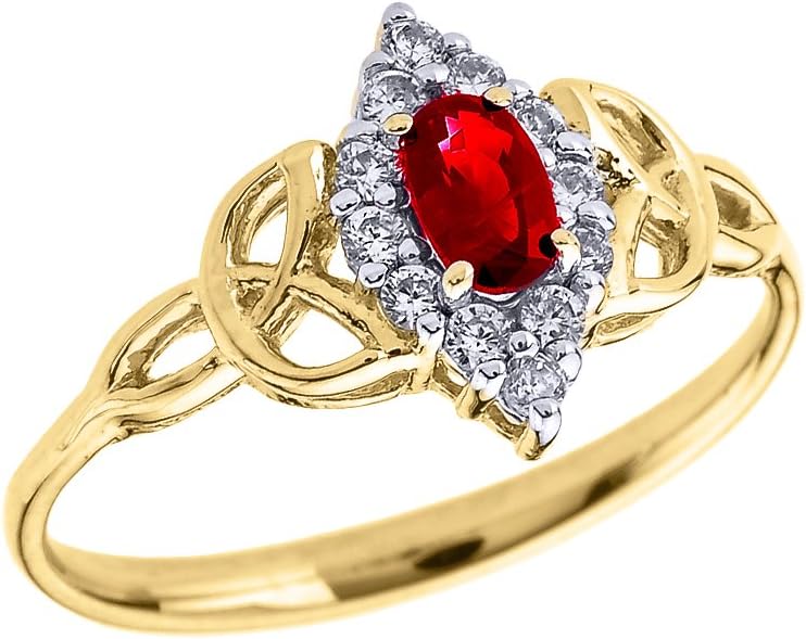 14k Yellow Gold Diamond and Oval Ruby Trinity Knot Proposal Ring