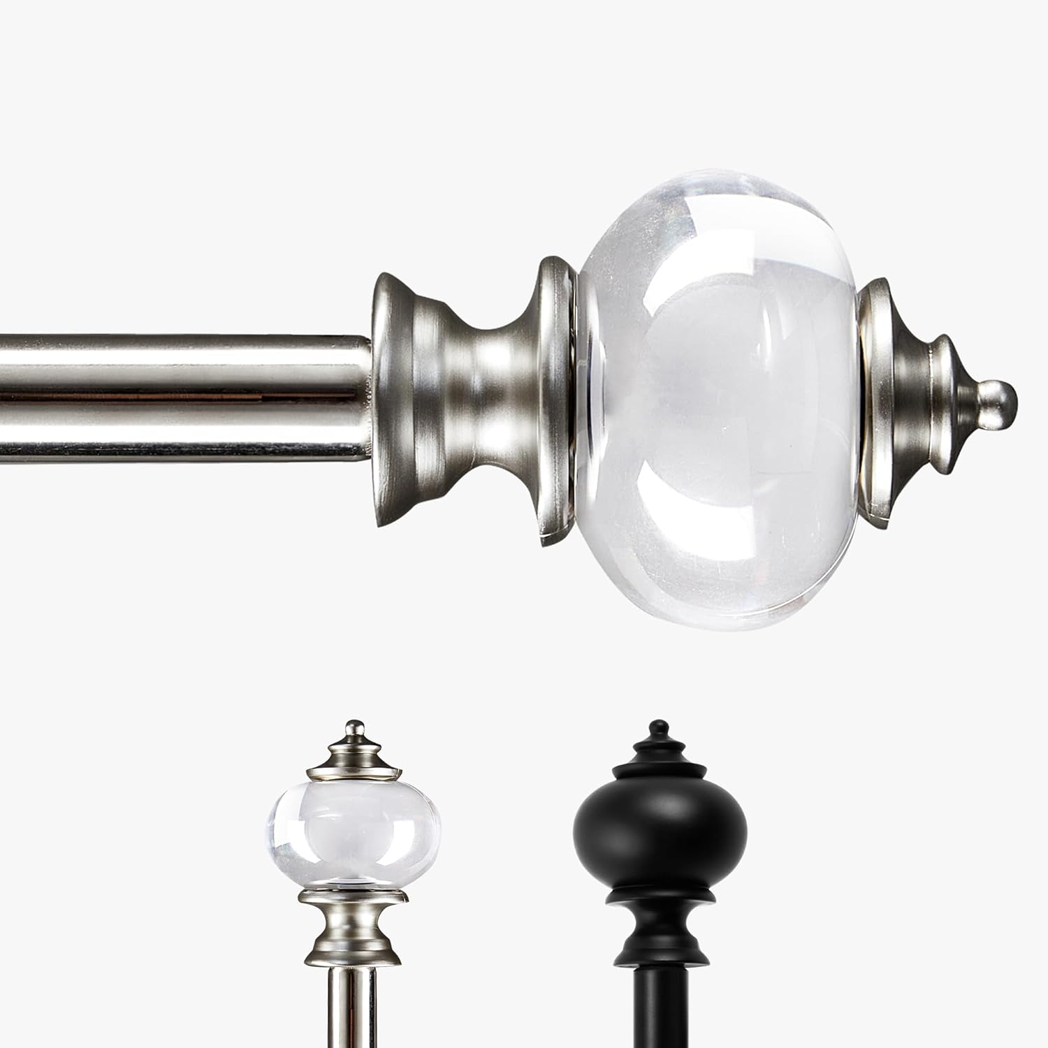 Window Treatment Hardware - Deconovo Nickel Curtain Rods for Windows 48 to 84 Inches, Standard Adjustable Decorative Single Window Curtain Rod Set, 3/4 Inch Diameter Steel Tube with Resin Finial