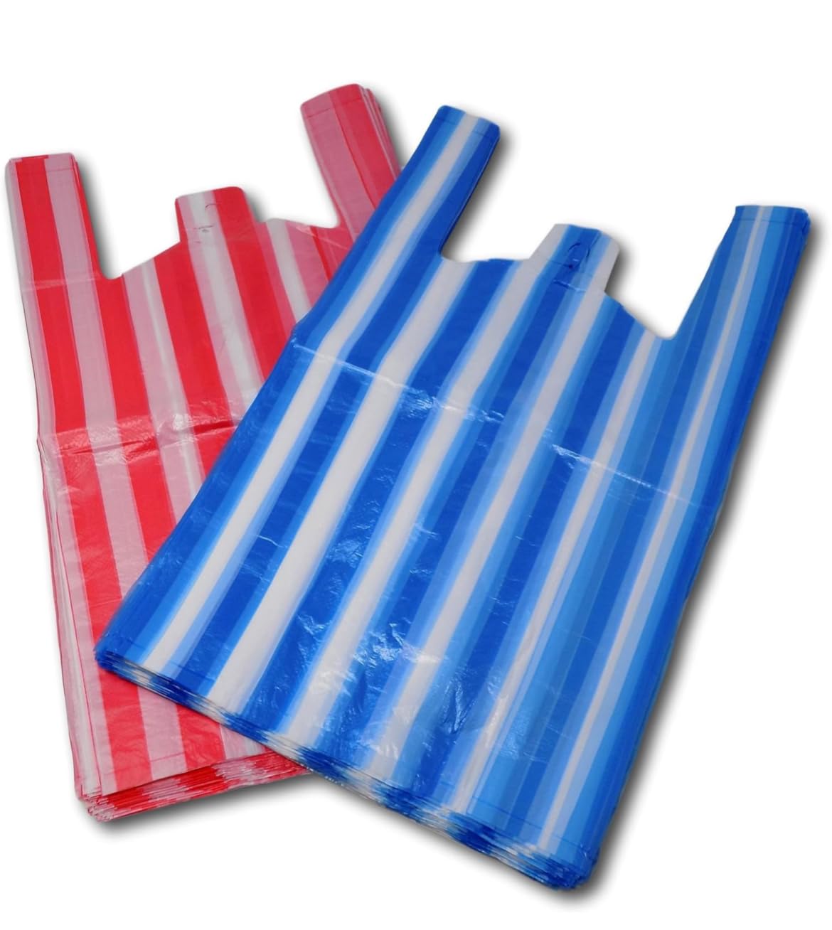 Efforias 100 Blue & 100 Red Medium (10 X 15 X 18) Candy Stripe Plastic Vest Carrier Shopping Bags