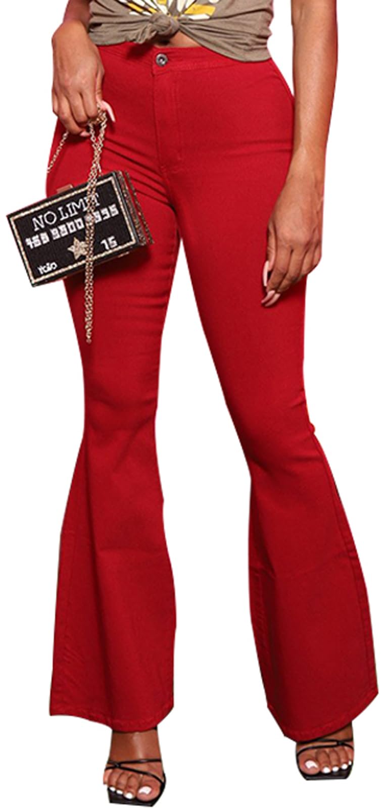 Photo 1 of Red Bell Bottom Jeans for Women Skinny Flared Jeans Elastic High Waisted Vintage 70s Classic Stretchy Wide Leg Denim Pants(A-Red,XXLarge)