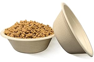 JETKONG 12 oz/1.5 Cup Disposable Dog Bowls 50pk, 100% Compostable Pets Feeding Bowls Paper Dog Travel Bowls Great for Dry and Wet Dog Food or Water (Natural, Pack of 50)