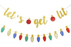 LEESKY Gold Lets Get Lit Banner Grinchmas Christmas Banner, Let's Get Lit Garland Christmas Holiday Banner for Ugly Christmas Sweater Party Decorations, Merry Friendsmas Christmas Party Decorations