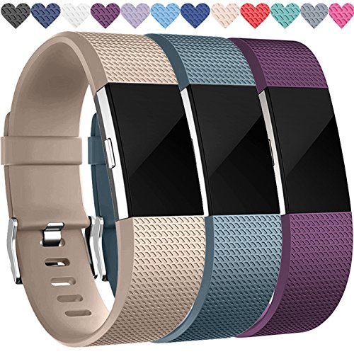 Wepro Replacement Bands for Fitbit Charge 2, Pack of 3 Charge2 Wristbands, Small, Plum, Slate Blue, Champagne