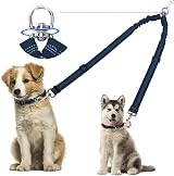 Kelivi Double Dog Lead Coupler 360° Swivel No Tangle Reflective 24in Blue