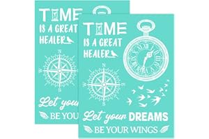 OLYCRAFT 2pcs 8.6x11 Inch Self-Adhesive Silk Screen Printing Stencil Reusable Clock & Compass & Pigeon Pattern Stencils for Painting on Wood Fabric T-Shirt Bags Wall and Home Decorations