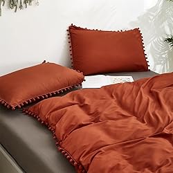 Luxlovery Pom Pom Burnt Orange Comforter Queen Boho