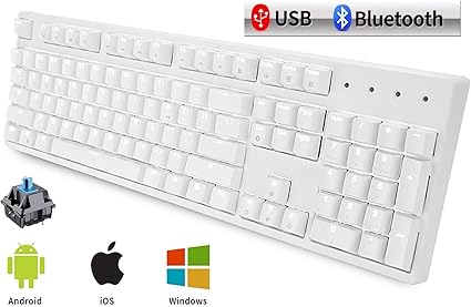 Amazon Metis メカニカルキーボード 機械式 ゲーミングキーボード 104キー Bluetooth 無線 Usb 有線 青軸 防水 充電式 Ledバックライト オフィス ゲーミング用 英語配列 日本語取扱説明書 104キー 白色 Metis ゲーミングキーボード 通販