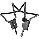 Universal Shoulder Holster for Men Adjustable Leather Gun Holster for Concealed Carry with Double Magazine Pouch Fits 1911, Glock 17/19/23, and Most Pistols (Right Hand Use)