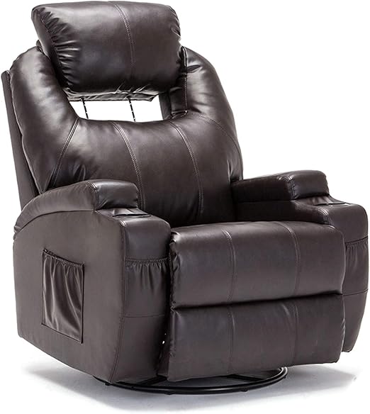 Amazon Com Mecor Massage Recliner Chair With Adjustable Headrest Pu Leather Recliner Chair With Heat Rocker Recliner With 360 Degree Swivel Cup Holders Remote Control For Living Room Brown 2 Kitchen Dining