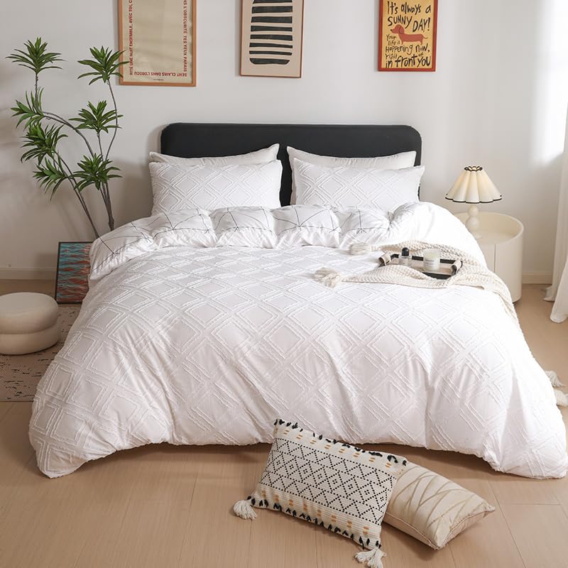 Embroidery Fabric Duvet Cover Set Soft Brushed Microfiber TC600 Duvet Quilt Comforter Cover Set Lightweight Breathable All Seasons Premium Hotel Quality Bedding Set (Super King (260x220cm), White)