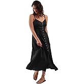 Amazhiyu Women's 100% Linen Spaghetti Strap Button Down Midi Dress Summer Casual