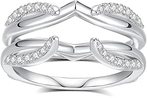 DAKKXN Moissanite Ring Enhancer for Women,Curved Enhancer Guard Ring Sterling Silver Plated 18K White Gold Engagement Ring,Gift For Her