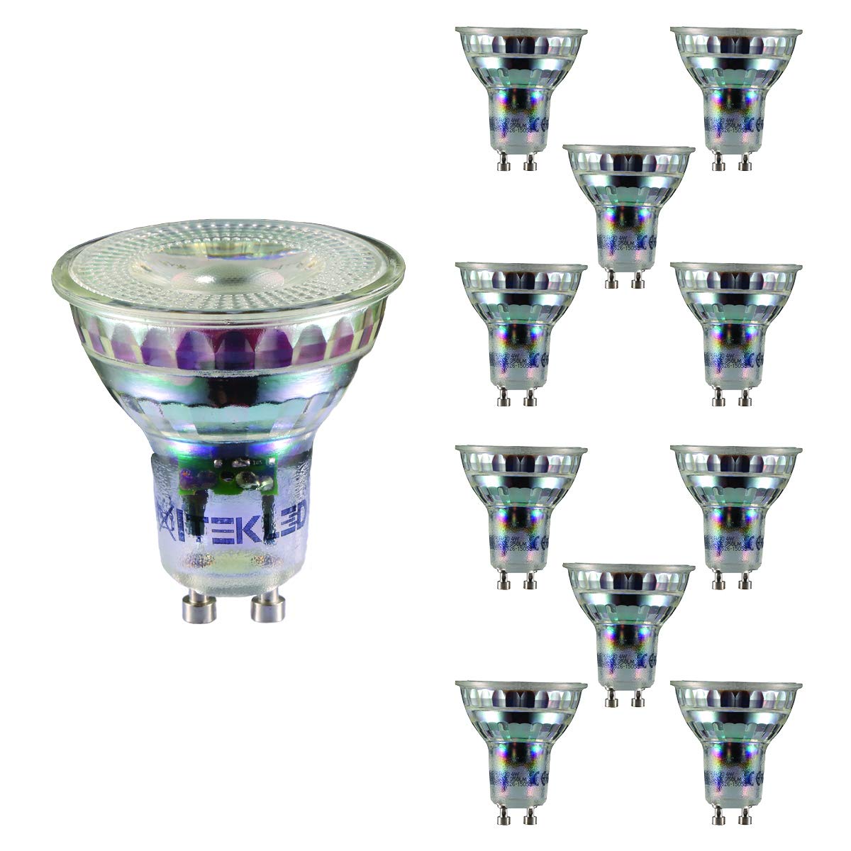 TEKLED® GU10 LED Bulbs | Energy Saving 4W Light Bulb 50W Halogen Spotlight Equivalent | MR16 3000K 350LM NONDIMMABLE | 10-Pack | Warm White