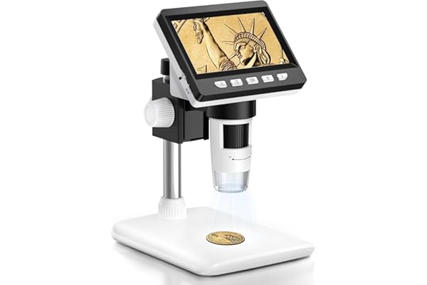 Coin Microscope, 4.3 Inch Digital Microscope 1000X Coin Microscope for Error Coins with 8 Adjustable LED Lights, PC View Compatible with Windows & MacOS