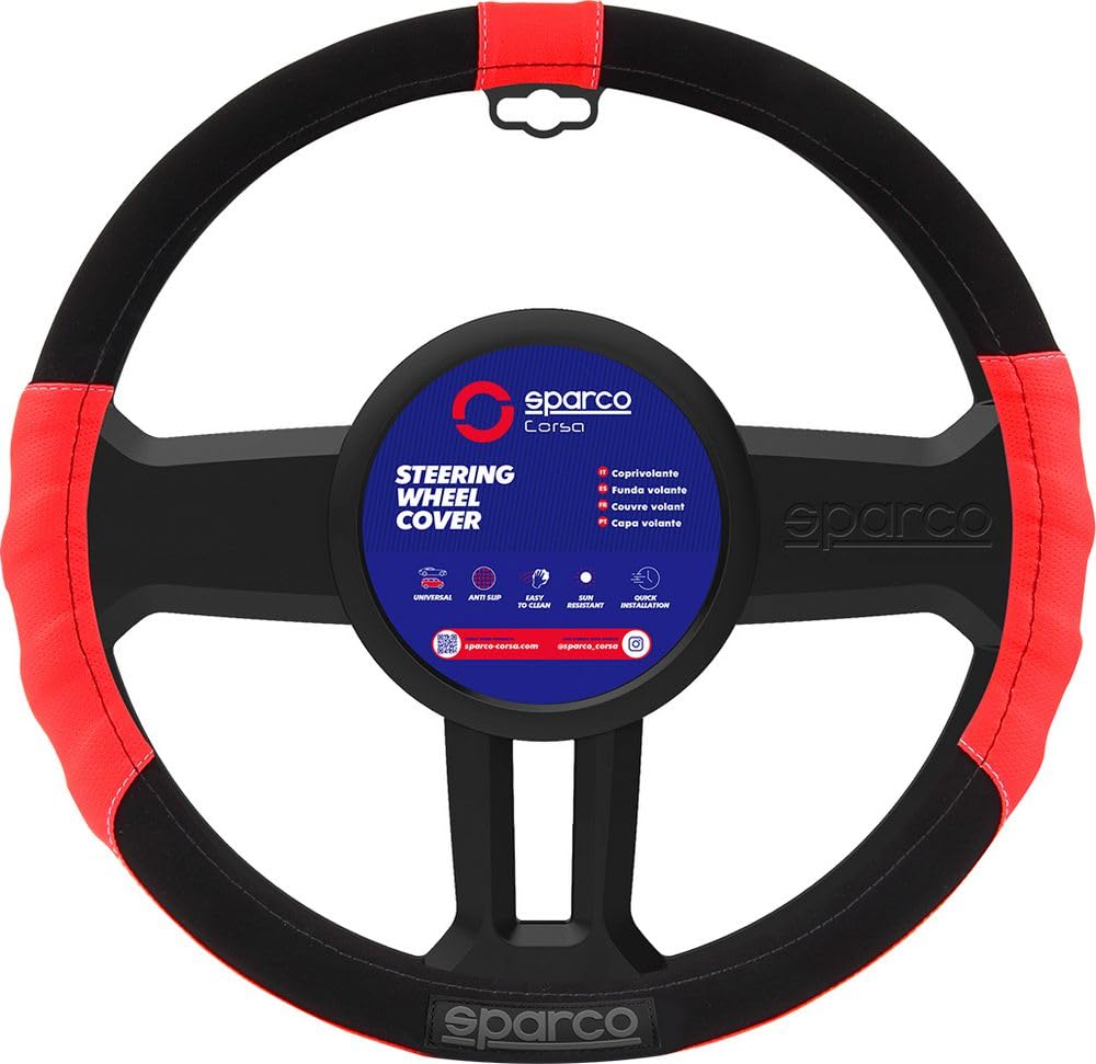 SPARCO SPC1108RS Universal Steering Wheel Cover L-Sport Color RED for car