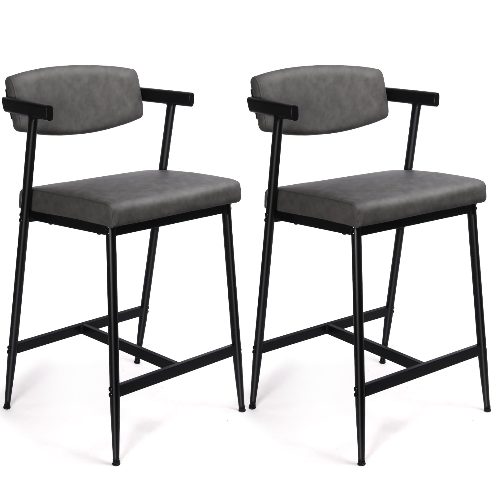 Photo 1 of Bar Stools Set of 2, Counter Height Bar Stools with Back and Arms, 26" Counter Height Stools for Kitchen Counter, Upholstered Bar Chairs with Backrest, Modern Bar Stools for Kitchen Island, Grey