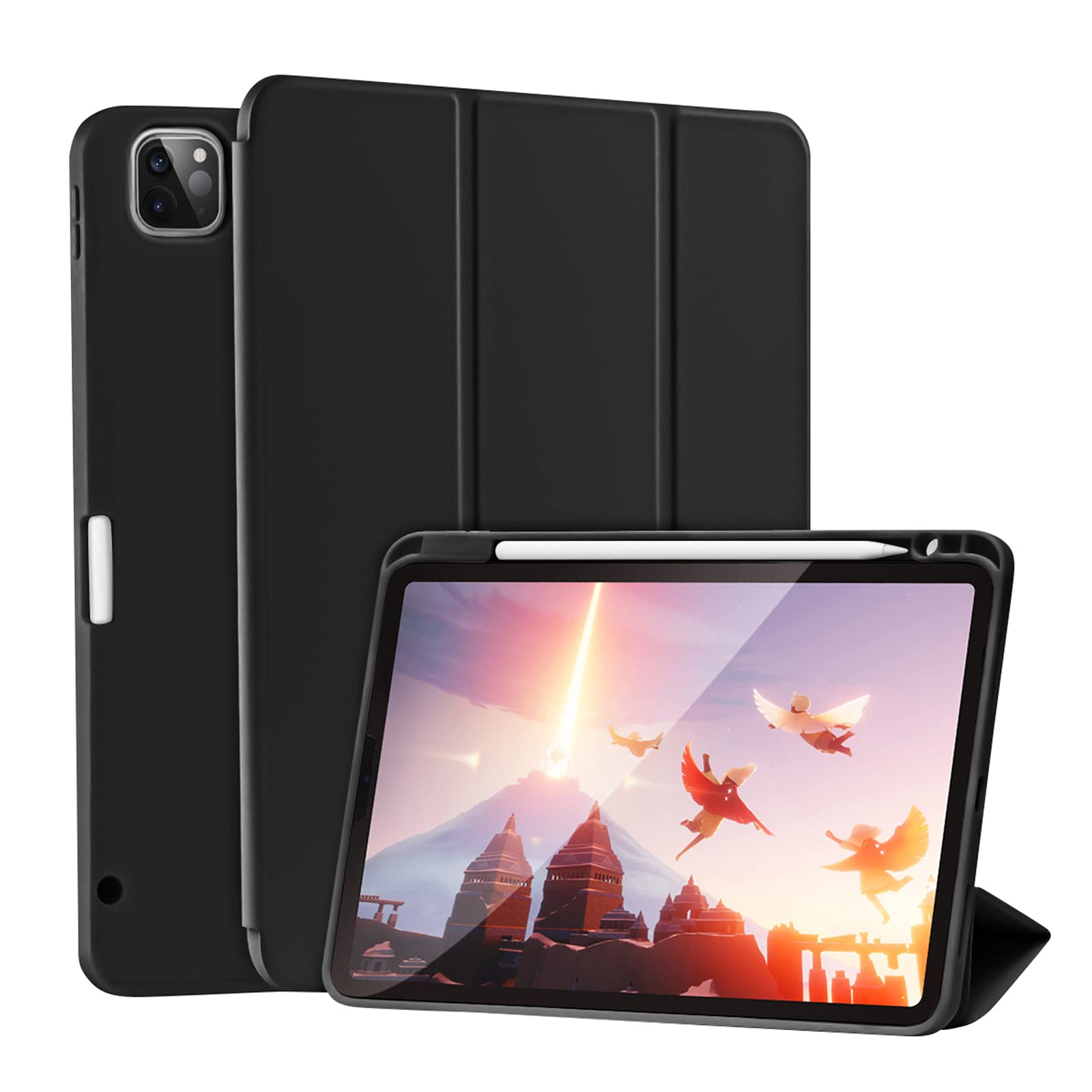 Photo 1 of SIWENGDE Case for iPad Pro 11 Inch 4th/3rd/2nd Generation 2022/2021/2020 with Pencil Holder [Support iPad 2nd Pencil Charging] Slim Trifold Stand Smart Protective Cover, Auto Wake/Sleep(Black)