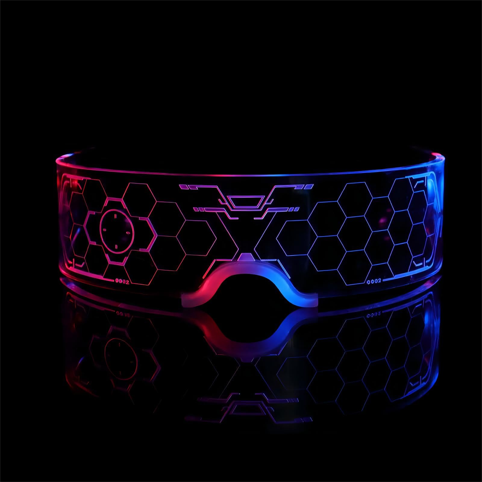 NIWWIN LED Visor Glasses, Futuristic Luminous Eyewear,With 7 Kinds Of Illuminating Modes Neon Electronic Glasses ,Dj Accessories, Carnival Decorative Props,Party Supplies (Hexagon)