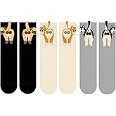 AGLOO 3 Pairs 3D Dog Socks with Balls - Fun and Comfortable Cotton Crew Socks for Women Men, Soft for Daily Wear, Home and Novelty Gifts for Dog Lovers