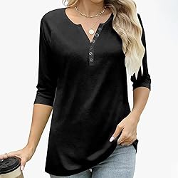 3/4 Length Sleeve Womens Tops Dressy Trendy Button