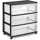 3 Drawer Plastic Storage with Storage Cart, Plastic Drawers with Wheels, Black Organizer for Bedroom, Kitchen, Craft Room