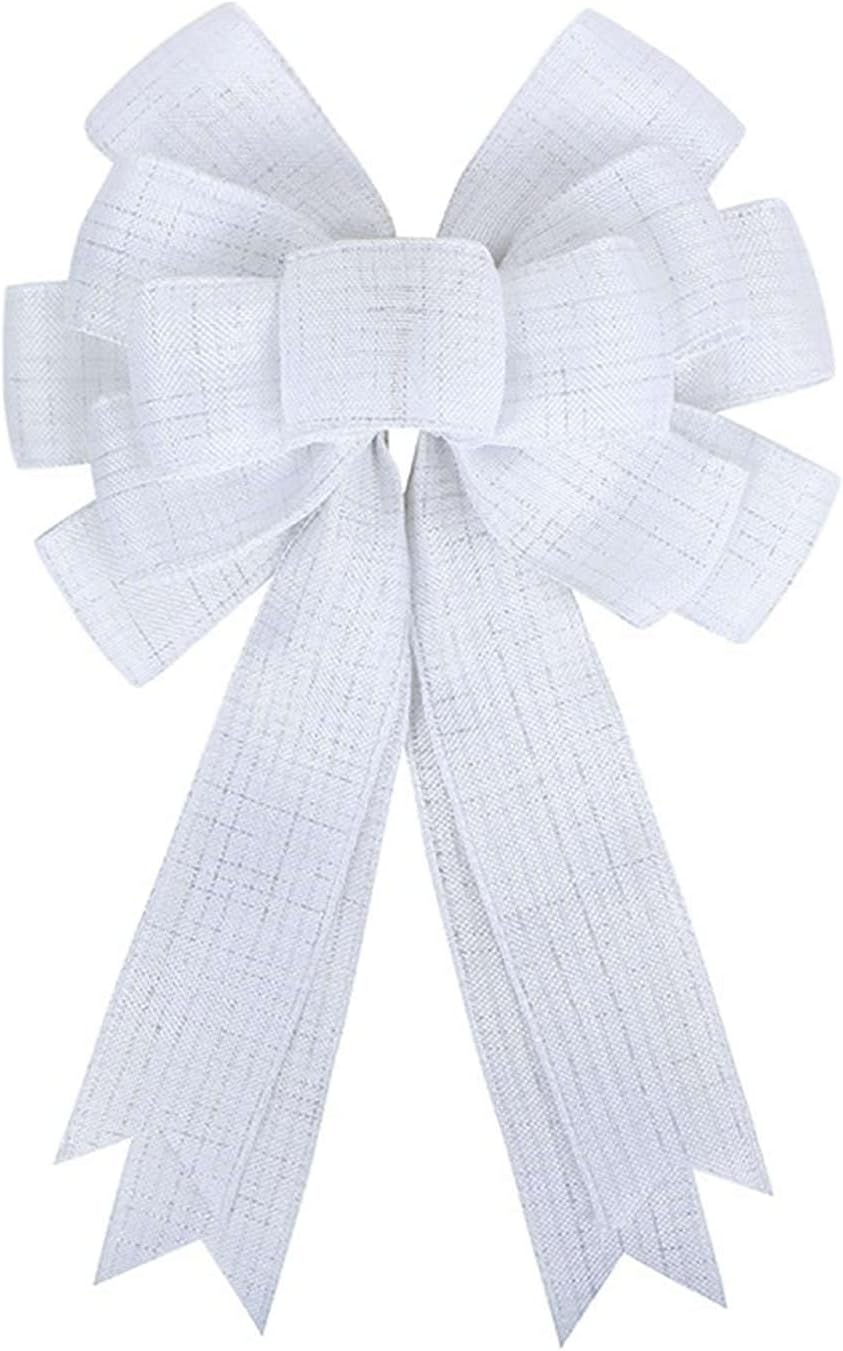 Bows & Ribbons - White Wreath Bow Double Layed Gift Bow Christmas Tree Topper Holiday Wreath Bow Rustic Jute Bowknot Ornaments for Christmas Winter Happy New Year Party Decorations