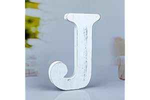 WOODOUNAI 6 Inch Rustic White Wood Letters Unfinished Wood Letters for Wall Decorative White Retro Standing Letters Sign Board Decoration for Craft Home Party Projects (J)