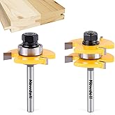 Newdeli Tongue and Groove Router Bit Set 1/4 Inch Shank - 2pcs Router Bits for 3/4" Stock, 1/2" Cutting Depth - T Shape 3 Tee