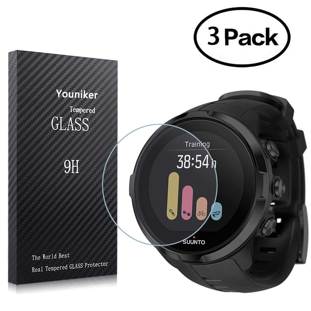 Youniker 3 Pack Compatible for Suunto Spartan Sport Wrist HR Screen Protector Tempered Glass for Suunto Spartan Sport HR Screen Protector Foils Glass 9H 0.3MM Anti-Scratch No Bubble