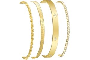 A ALARTAN Gold Bracelets for Women 14K Gold Plated Stack Trend Bracelets Charm Paperclip Chain Cuban Link Layered Waterproof Bracelet Dainty Bracelet for Women Jewelry Gifts