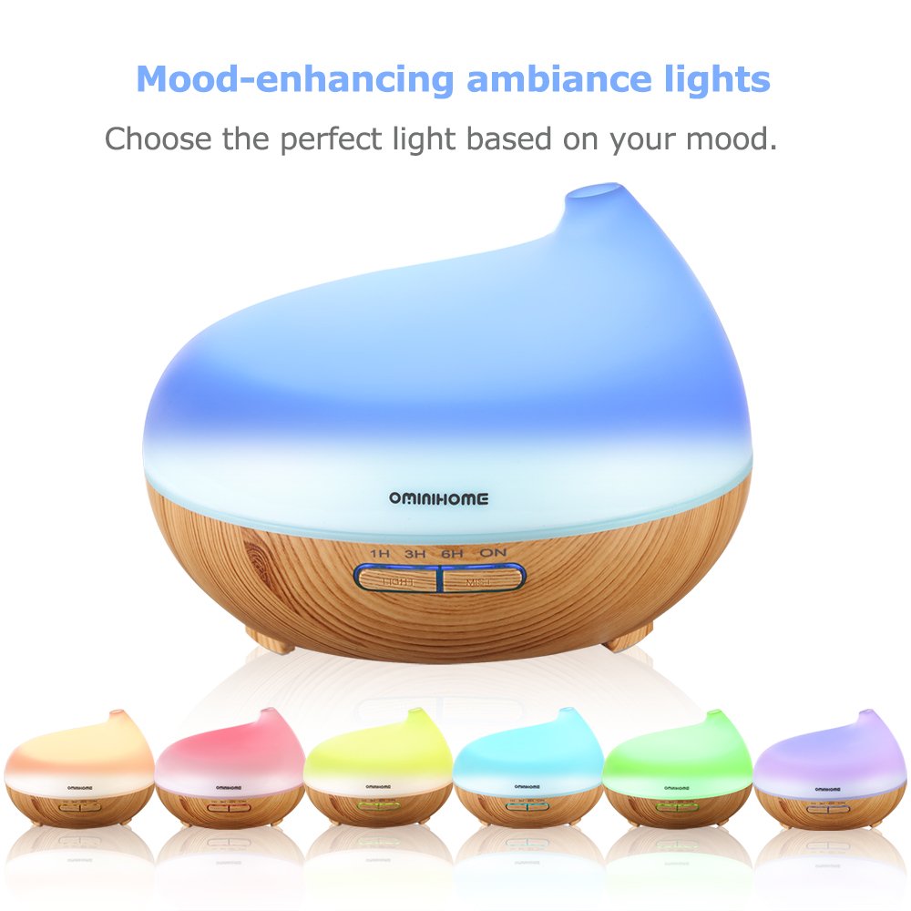 Ominihome Essential Oil Diffuser - 300ml Cool Mist Ultrasonic Wood Grain Humidifier - Whisper Quiet, Graduation Gift