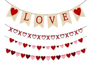 LABROSTAR 4Pcs Valentines Day Decorations Valentines Day Decor Handmade Love Heart XO Garlands Banner for Engagement Wedding Party Home Classroom Office, No DIY Required