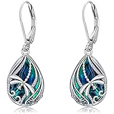 YYmqmq Animal Earrings 925 Sterling Silver Abalone Shell Dangle Drop Earrings Leverback Earrings Cute Animal Jewelry Gifts for Women Girlfriend