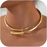 KummerSaprk Chunky Gold Necklace Statement Choker Necklace for Women Silver Open Cuff Collar Necklaces Thick Wrap Jewelry Fashion Dresses Accessories Gifts