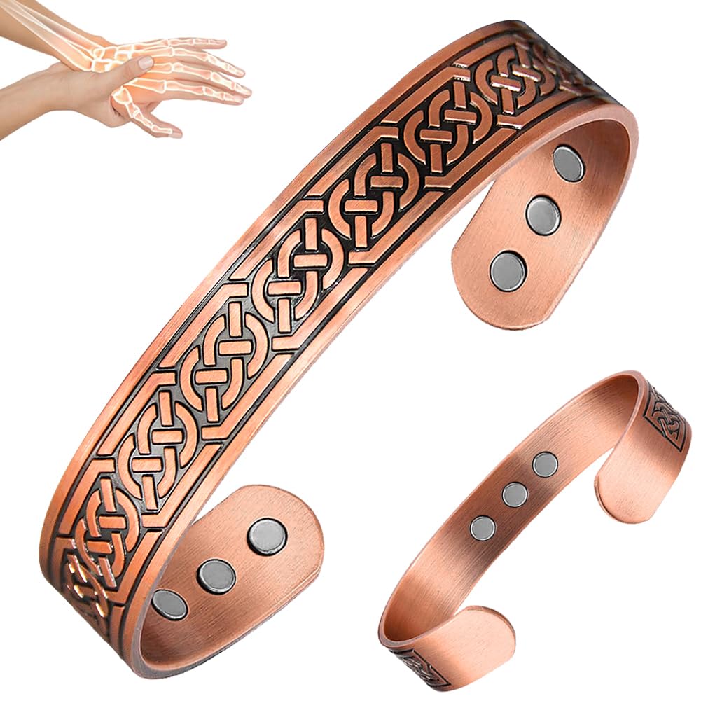 Vicmag Copper Magnetic Bracelet for Men 9 PCS Ultra Strength Magnets Brazaletes 99.99% Solid Pure Copper Cuff Bangles (Adjustable Size with Gift Box) (Ax)