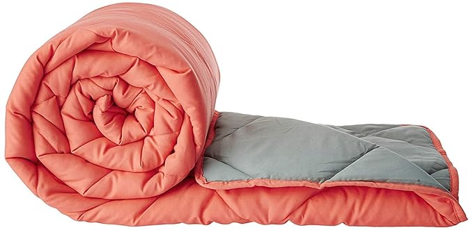 Amazon Brand - Solimo Microfibre Reversible Comforter, Double, Coral Red and Grey, 200 GSM