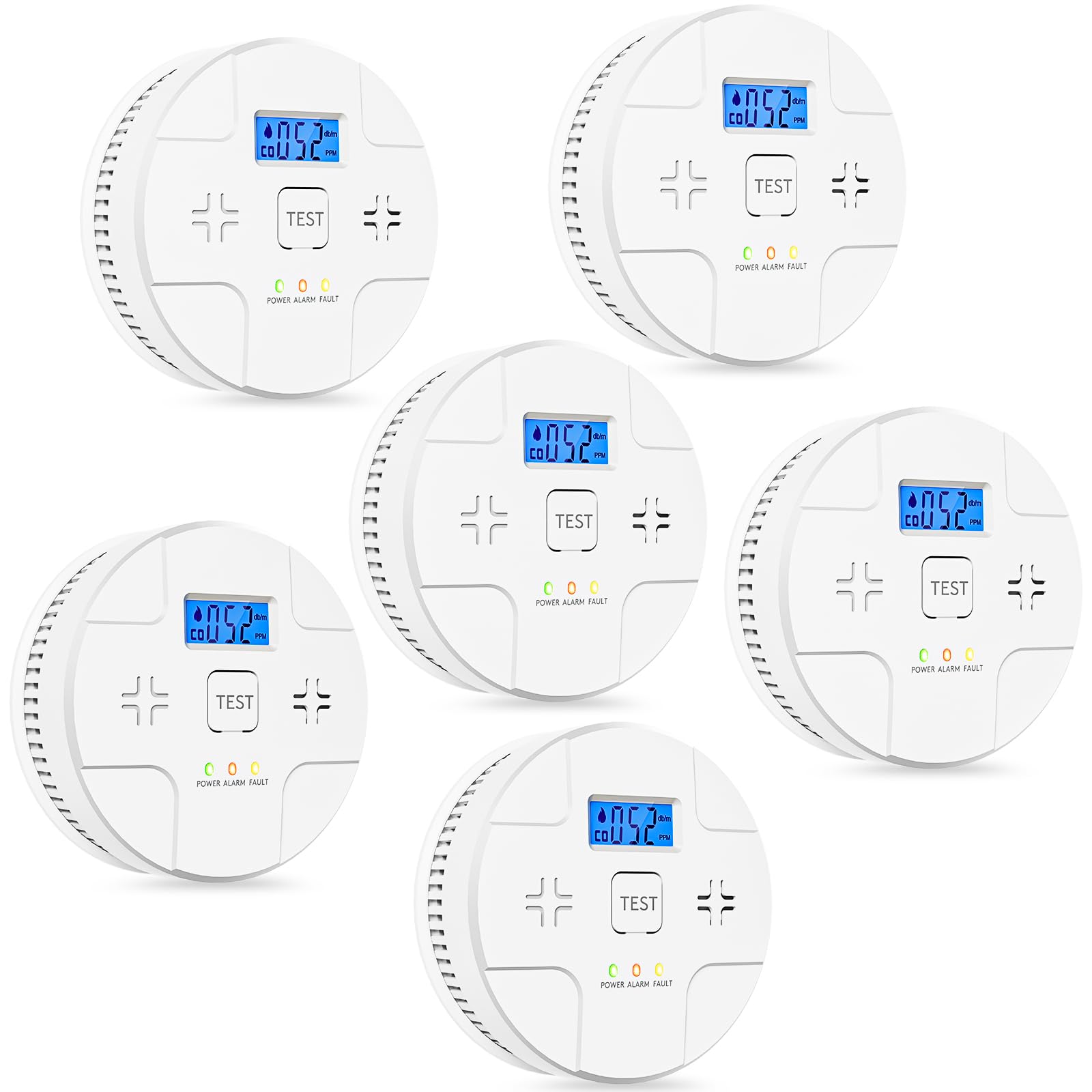 Photo 1 of 6 Packs,2 in 1 Technology, Smoke,Carbon Monoxide Detector, Co Alarm,85db Alert,LCD Readout,3 Color LED Indication,(Green Light Blinking at Work), with 3 AA Batteries,Easy Install,for Home and Kitchen