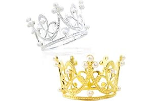 TCOTBE 2-Piece Mini Baby Crowns - Rhinestone Pearls, Princess Round Crowns for Bridal, Wedding, Royal Themed Decor, Birthday Party