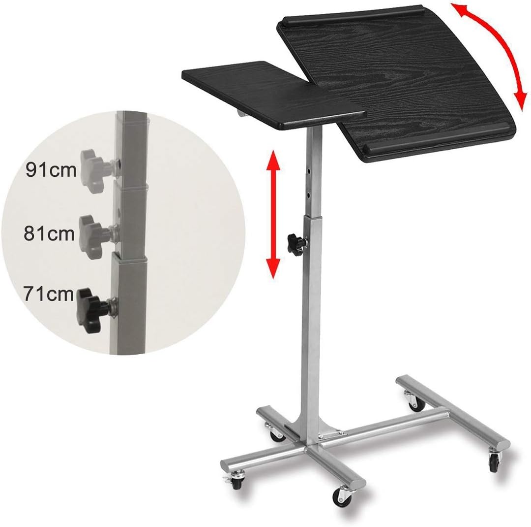 Natwind Lifting Laptop Desk Adjustable Angle & Height Portable Rolling Table Desk with Lockable Universal Wheels Laptop Notebook Stand Tiltable Tabletop Cart Removable Home Office Desk Black : Office Products