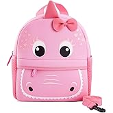 KK CRAFTS Preschool Toddler Backpack with Leash, 3D Cute Cartoon Neoprene Animal Schoolbag for Kids Boys Girls(Pink Dinosaur)